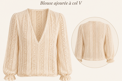 Solène | Blouse ajourée à col V