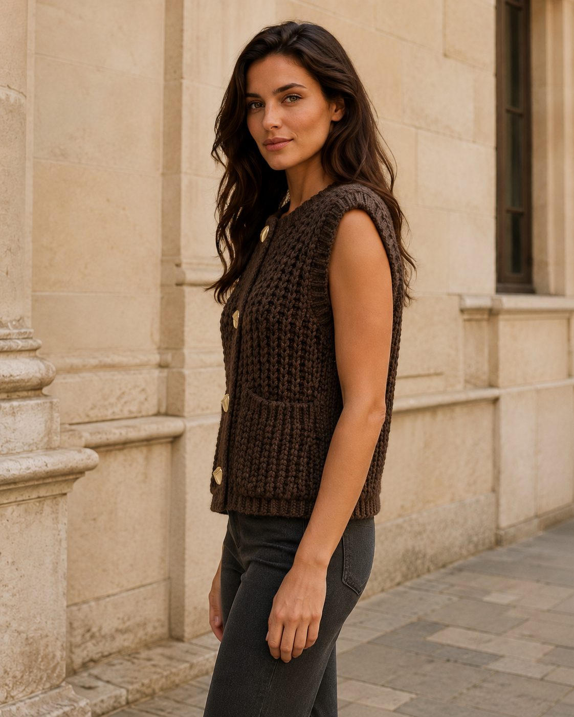 Maëlle | Gilet sans manches en maille à boutons