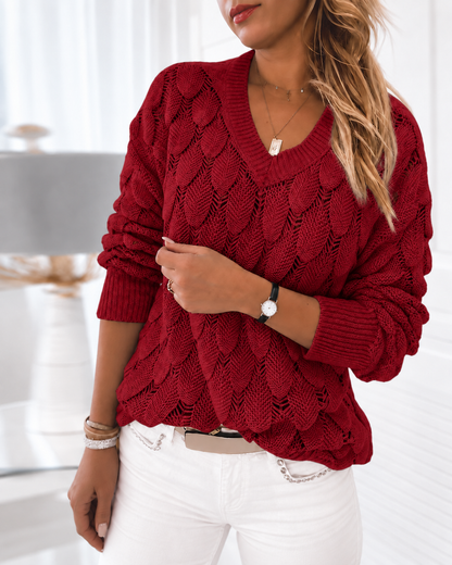 Olympe | Pull en Maille Ajourée à Col V